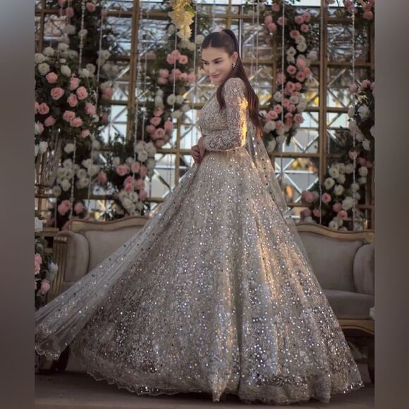 LXM OFFICIAL PAKISTANI AUTHENTIC BRIDAL MIRRORED SEQUIN DESIGNER FLARED DRESS - Picture 1 of 17